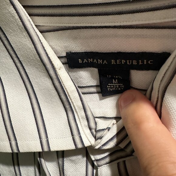 Banana Republic Dress/bar shirt white w/stripes cuff link cuffs button up M 15 - Picture 2 of 2